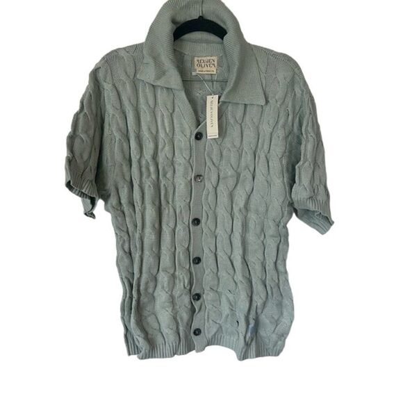 Reuben Oliver The Short Sleeve Country Club Button Down Sweater Mint Green SZ XL - Picture 3 of 9